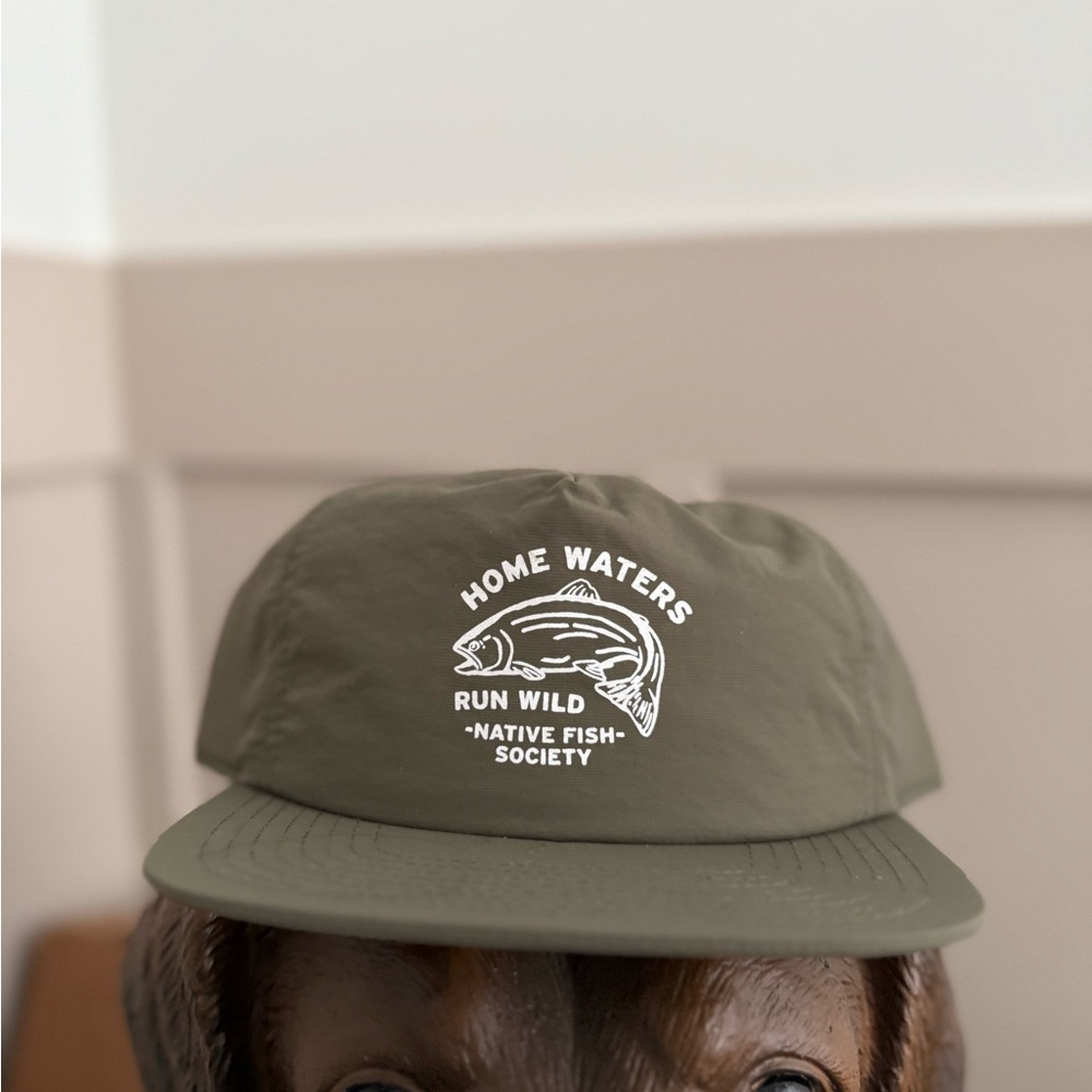 New Native Fish Society Home Waters Run Wild Olive Green Snapback Cap